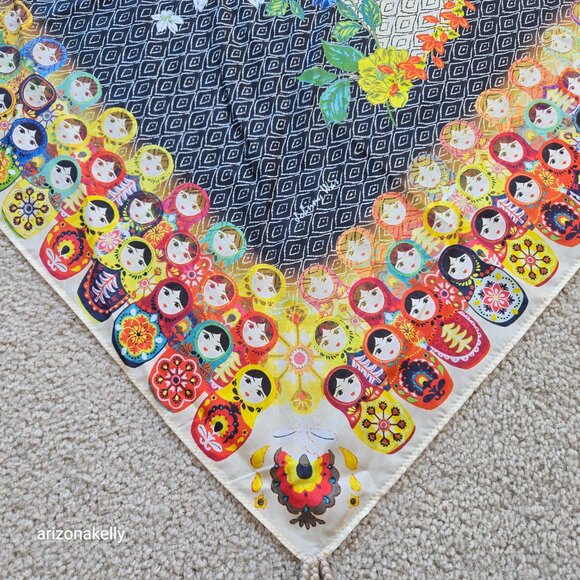 NWOT Johnny Was Silk Scarf Matroyshka Nesting Dolls #9 - Picture 7 of 10